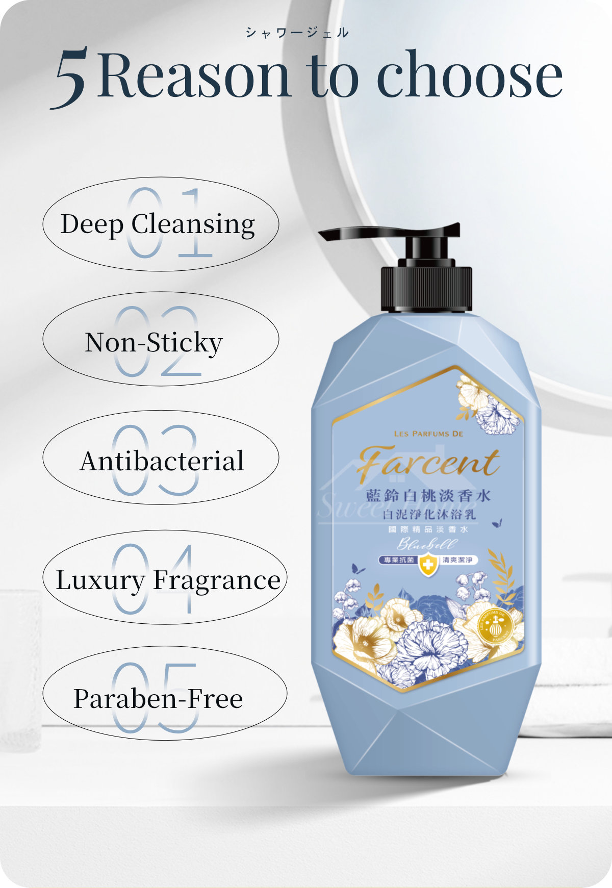 Farcent Shower Gel 1000g White Clay-2